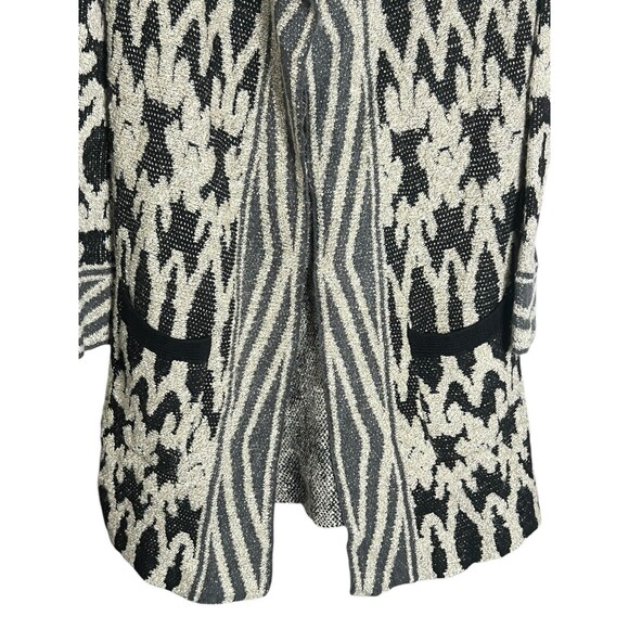 Lucky Brand Womens Black Beige Gray Open Front Geomstric Cardigan Sweater Size M - Picture 3 of 13